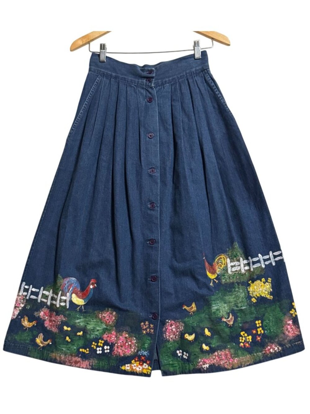 This Ones For You Hand Painted Denim Skirt  Country Style - Vintage Size 8